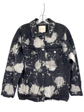 Altar'd State Acid Wash Black Denim Jean Jacket Size XS Oversized